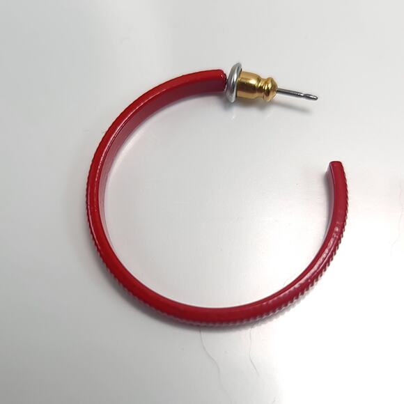 Red Open Hoop Earrings, Bold Modern Minimalist Statement Jewelry for Women - Picture 8 of 10